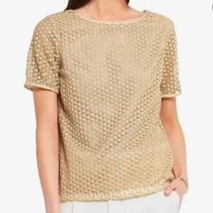 DVF Diane Von Furstenberg Brylee Metallic Gold Lace Crochet Short Sleeve…
